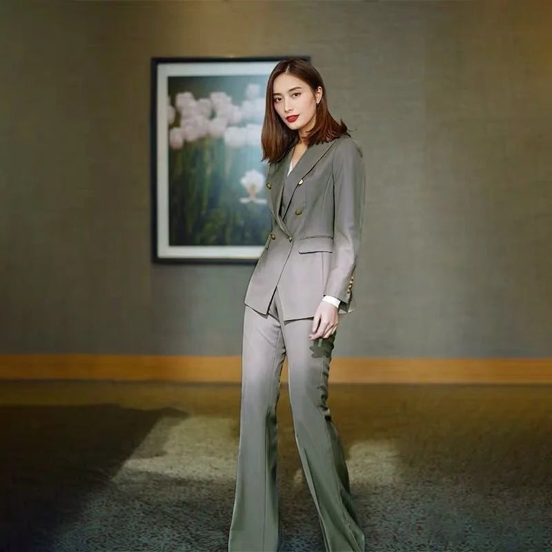 New Fashion Grey Ladies Suits Formal Women Jacket blazer Pant Set Suits