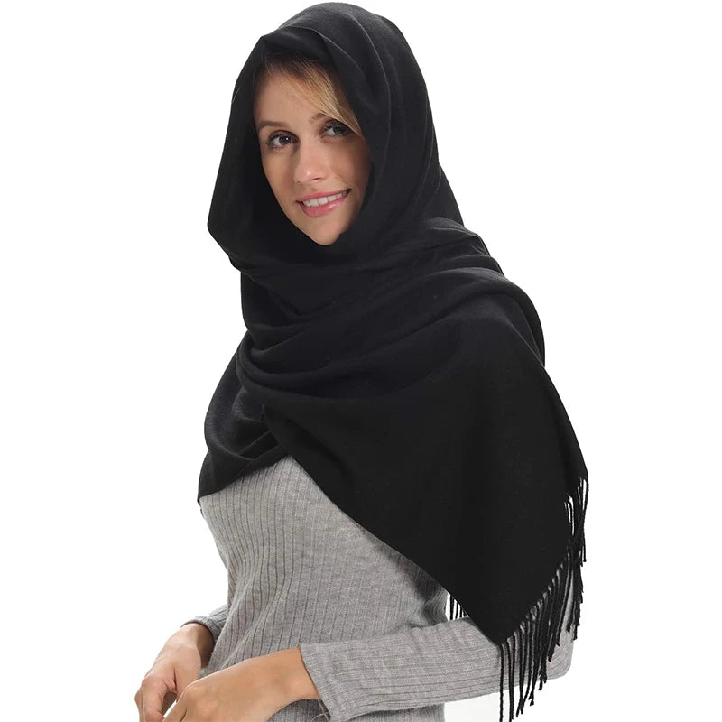 2023 New Women Scarf Thin Shawls Solid Color Women Scarf Winter Hijabs Tassels Long Cashmere Pashmina Hijabs Scarves Wraps