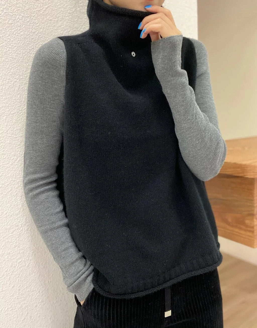 Cashmere Vest for Women, High Neck Pullover, Casual Knit Top, Sleeveless Jacket, Plus Size Waistcoat, Autumn and Winter