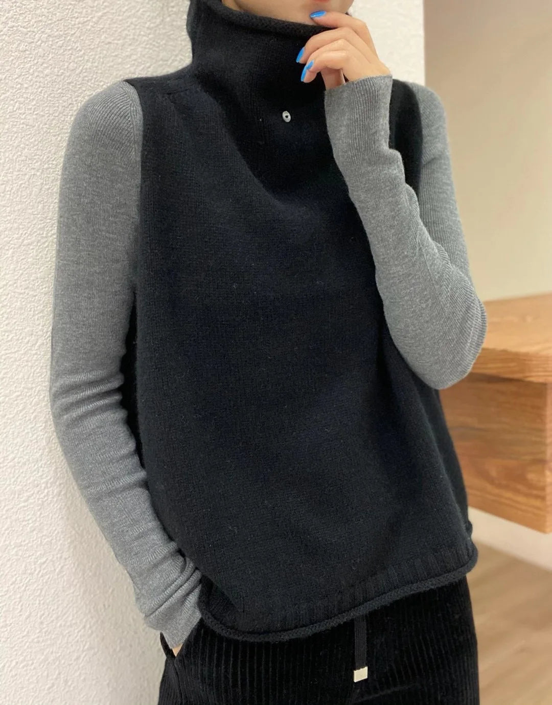 Cashmere Vest for Women, High Neck Pullover, Casual Knit Top, Sleeveless Jacket, Plus Size Waistcoat, Autumn and Winter