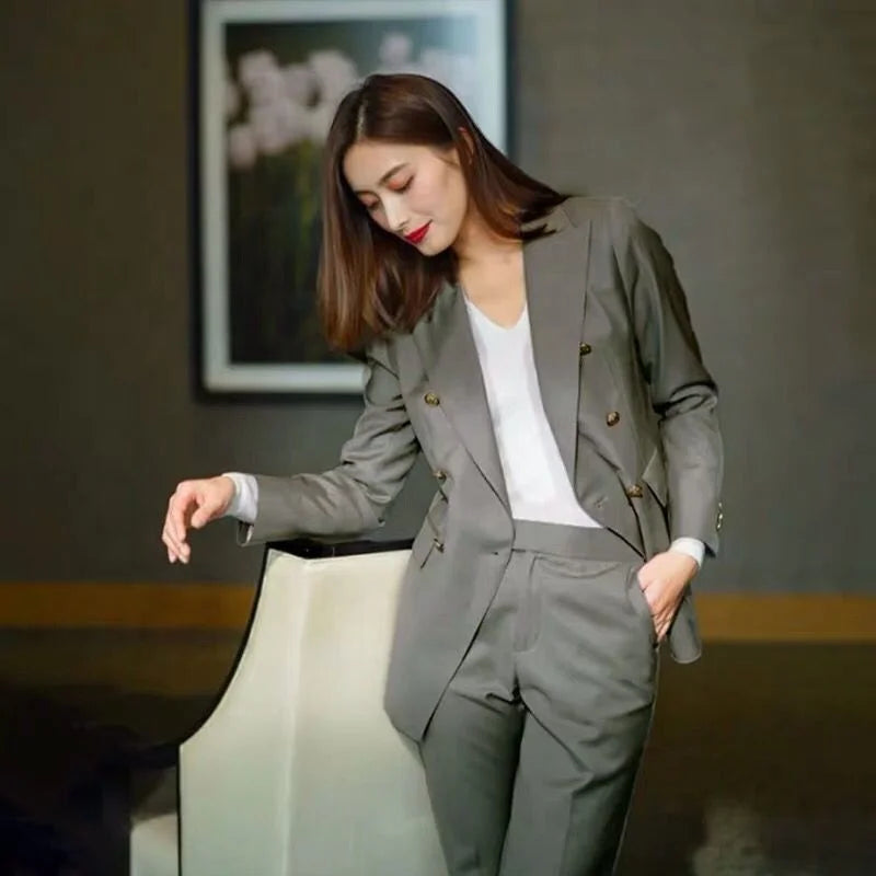New Fashion Grey Ladies Suits Formal Women Jacket blazer Pant Set Suits