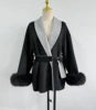 New Arrival QC25008 Fox Fur 100% Wool Cashmere Coat