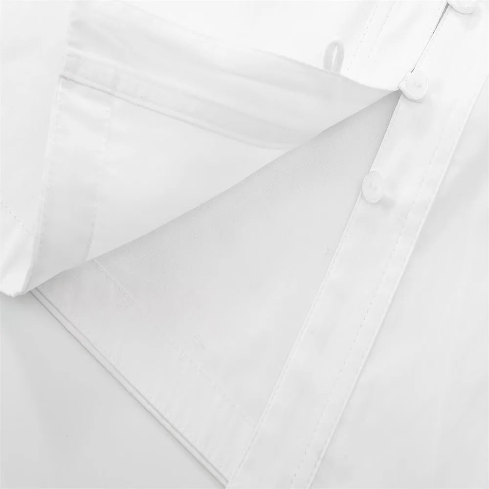 ZATRHMBM Autumn Women's Shirt Top 2024 New Fashion Collar Single-breasted Long-sleeved White Shirt Blouse Short Women's Clothes