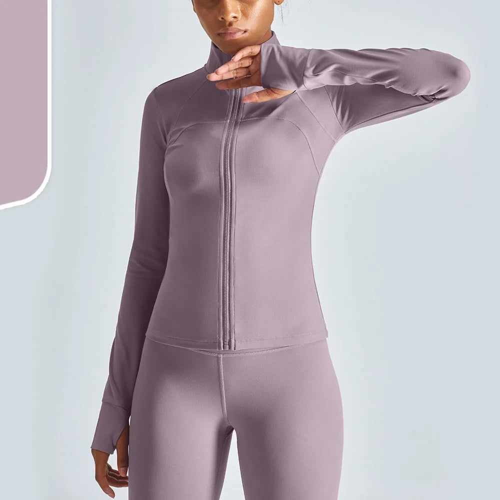 Running Women Jacket Sport Clothes Woman Gym Long Sleeve Workout Thumb Hole Crop Zip Top