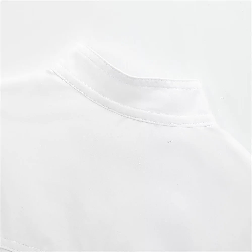 ZATRHMBM Autumn Women's Shirt Top 2024 New Fashion Collar Single-breasted Long-sleeved White Shirt Blouse Short Women's Clothes