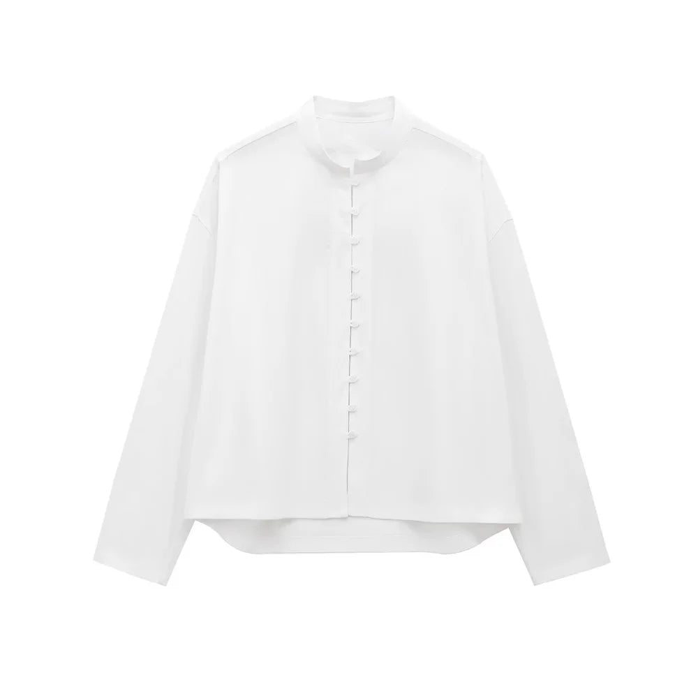 ZATRHMBM Autumn Women's Shirt Top 2024 New Fashion Collar Single-breasted Long-sleeved White Shirt Blouse Short Women's Clothes
