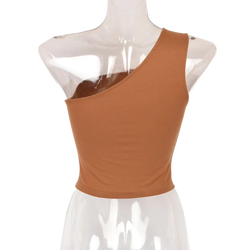 Women Sports Tank Tops Sexy Crop Tops Vest Casual Female One Shoulder Summer Outfits Tops Fitness Elastic