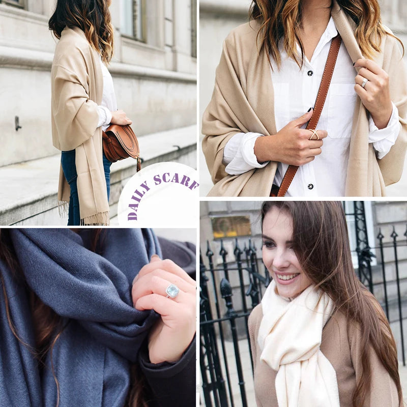 2023 New Women Scarf Thin Shawls Solid Color Women Scarf Winter Hijabs Tassels Long Cashmere Pashmina Hijabs Scarves Wraps