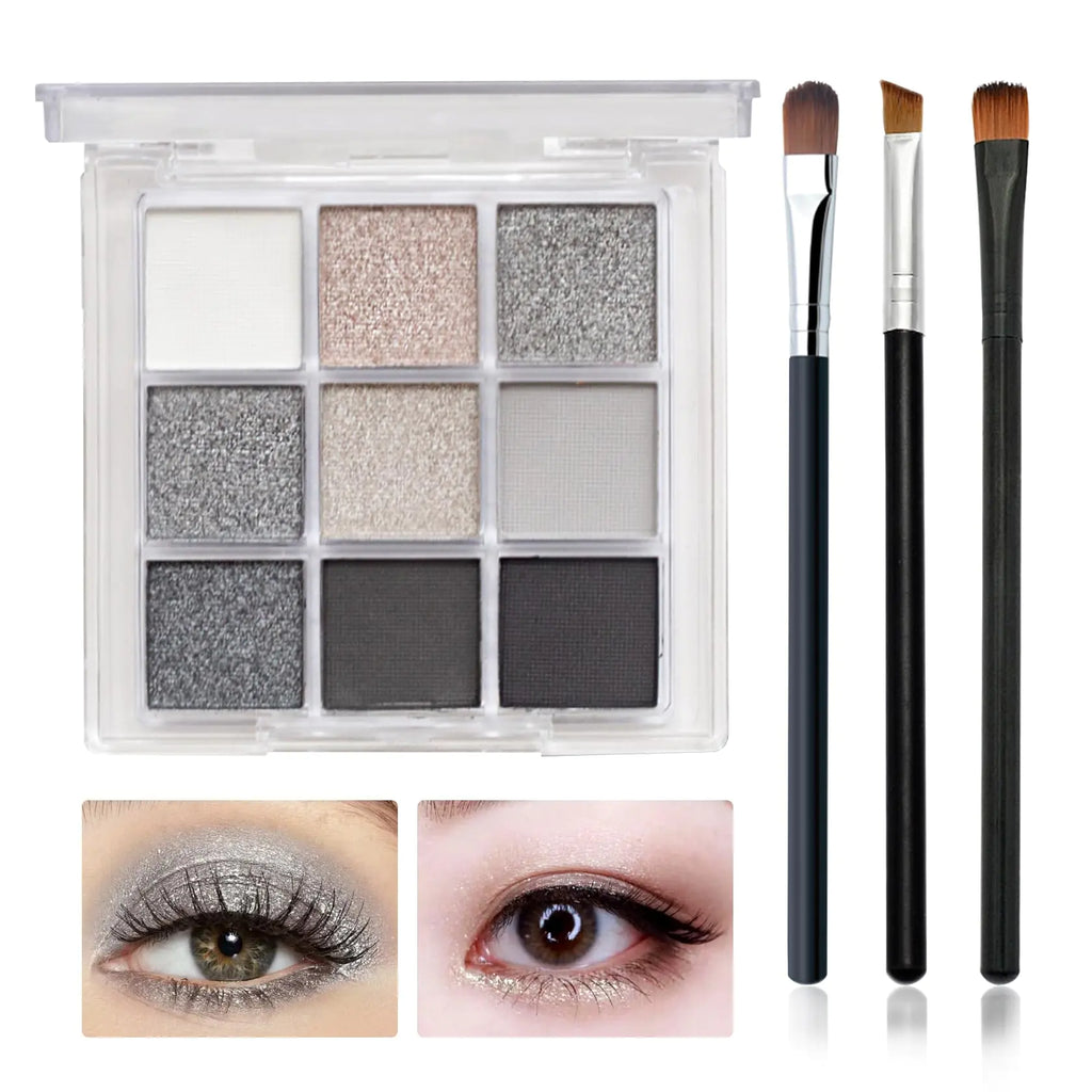 Black Grey Smoky Eyeshadow Palette15 Colors Matte Shimmer Pigmented Eye Shadow Makeup Palette Set with 3 Eyeshadow BrushesGlitter Eyeshadow Makeup Palette for Daily Halloween Goth Makeup(D)