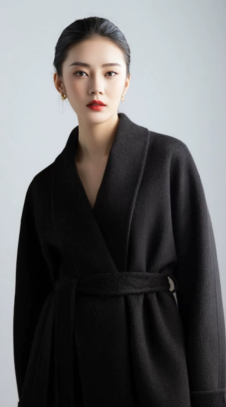 Women's Short Rose-red Double-sided Cashmere Coat | High-end (Wedding Bridal/New Year "War Robe") Woolen Outerwear