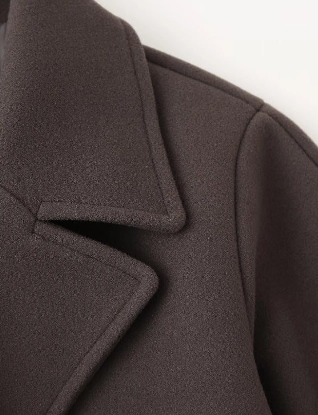 Women's Double Breasted Wool Coat Autumn Winter Fashion Lapel Long Sleeves Short Blazer Jacket Elegant Solid Warm Loose Outwear