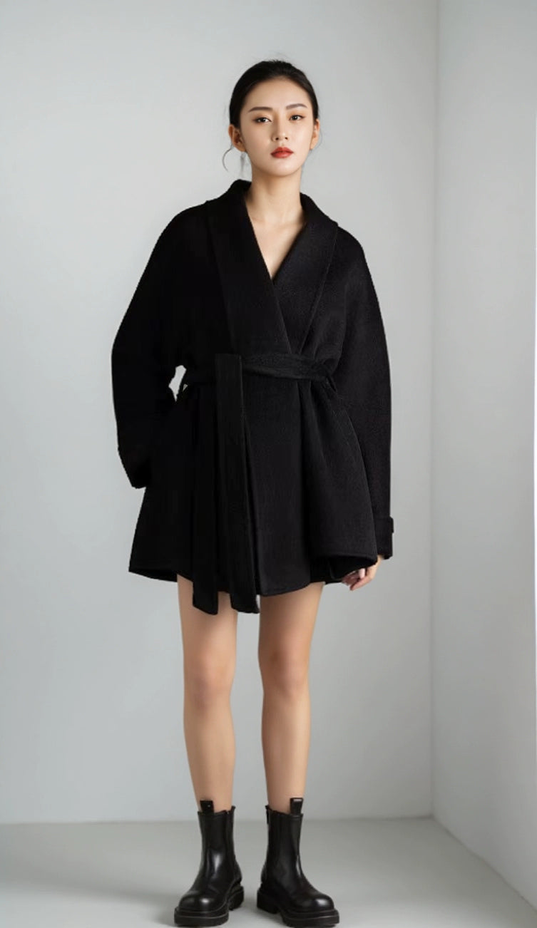 Women's Short Rose-red Double-sided Cashmere Coat | High-end (Wedding Bridal/New Year "War Robe") Woolen Outerwear