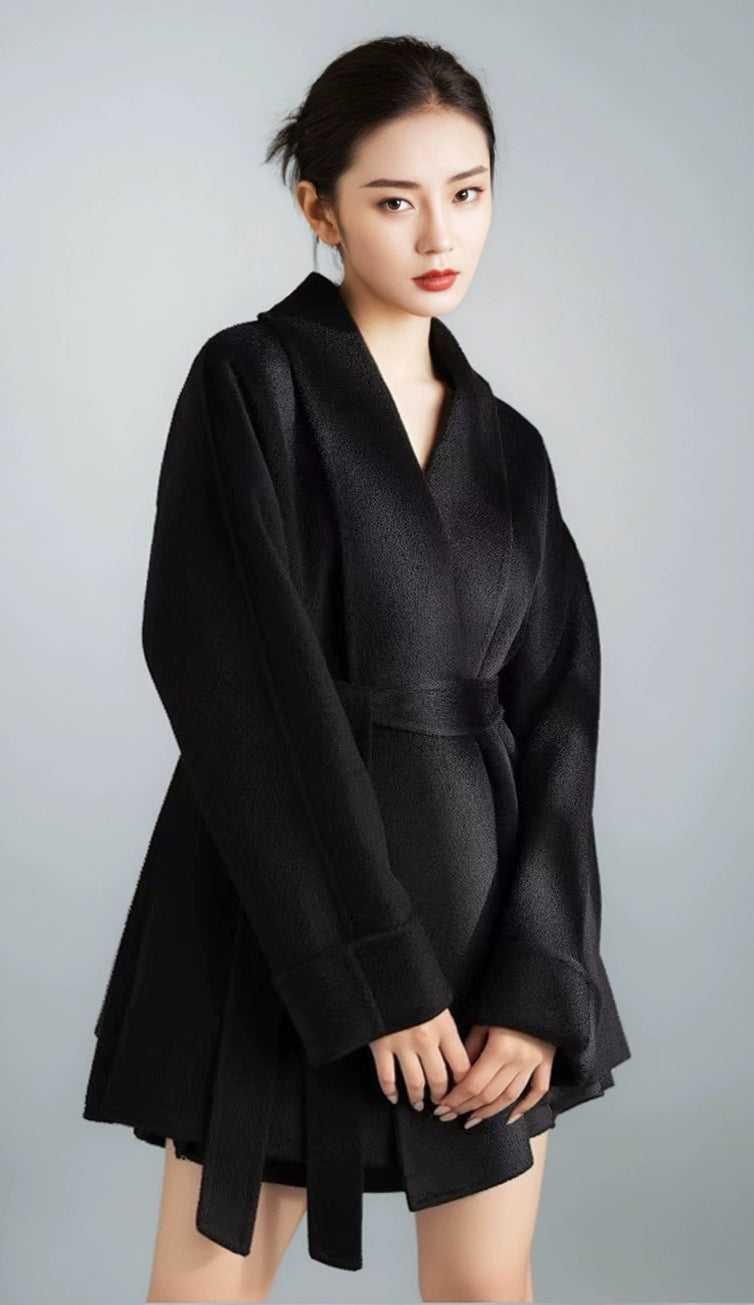 Women's Short Rose-red Double-sided Cashmere Coat | High-end (Wedding Bridal/New Year "War Robe") Woolen Outerwear