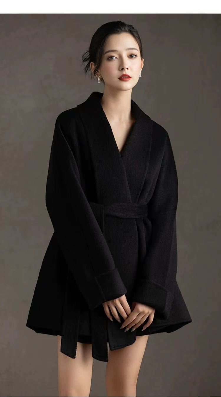 Women's Short Rose-red Double-sided Cashmere Coat | High-end (Wedding Bridal/New Year "War Robe") Woolen Outerwear