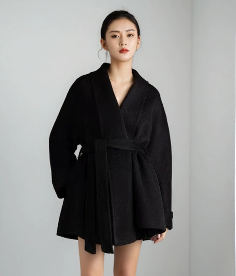 Women's Short Rose-red Double-sided Cashmere Coat | High-end (Wedding Bridal/New Year "War Robe") Woolen Outerwear