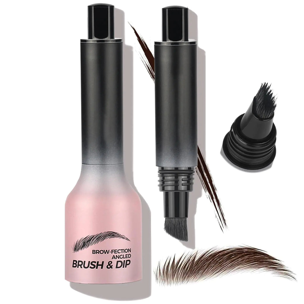 Brow-Fection Angled Brush & Dip Liquid Eyebrow Gel Brow Lamination & Powder Pen Eyebrow Hair Stroke Brush Wild Eyebrow Pencil Waterproof Long Lasting Quick Drying (#04 Chocolate)