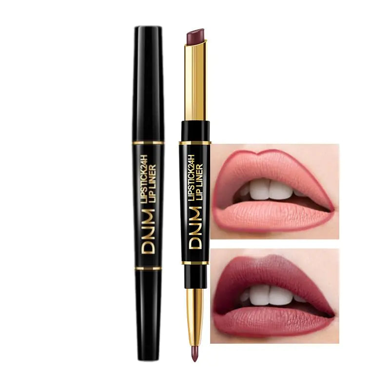 NILKJAR Dark Red Womens Matte Lipstick and Lip Liner SetDNM Double-ended Design Lipstick and Lip Liner in OneLasting Waterproof Lipstick and Lip Liners Combo Lip Liner Pencil Set 06#
