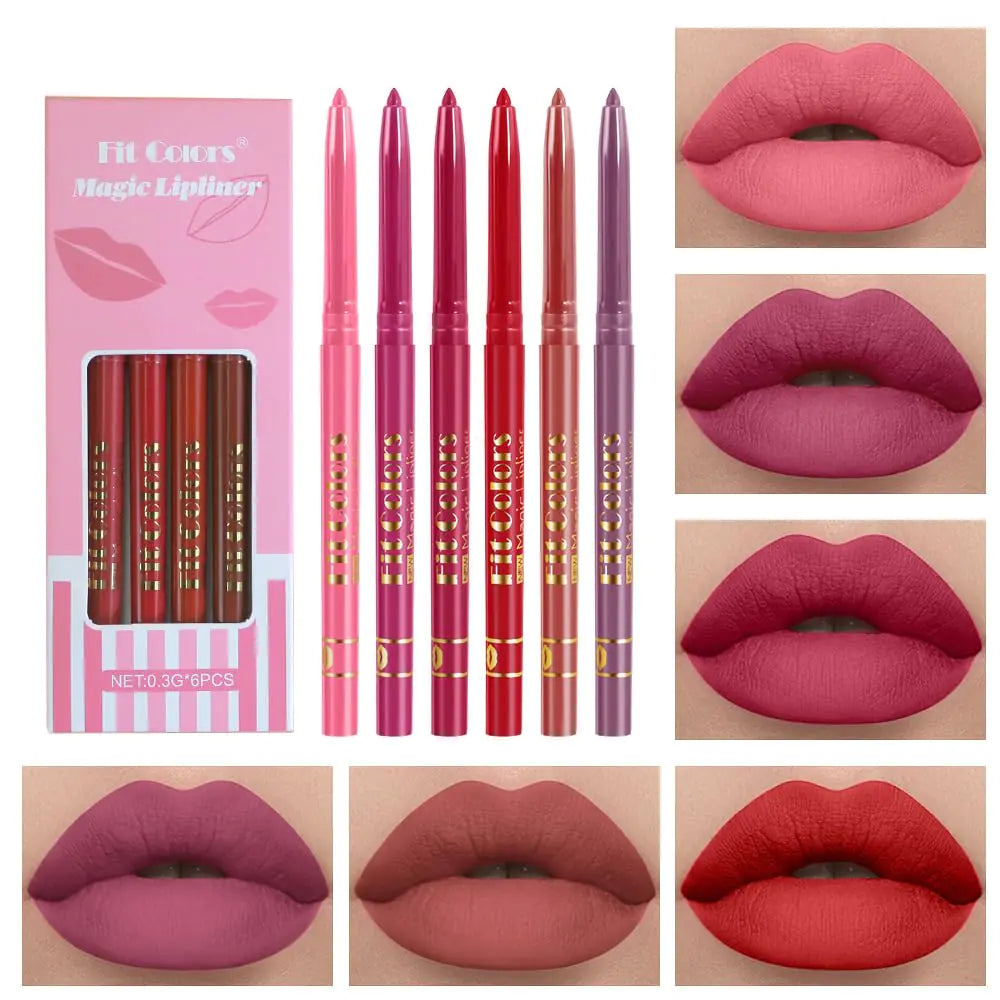6Pcs Matte Lip Liner/Lipstick SetNude Matte Lip Liner and Lipstick Makeup KitCrayon Lip Liner Longwear and Pigmented Lip Pencil 24 Hour Waterproof Long Wear Lip Gloss Matte Finish