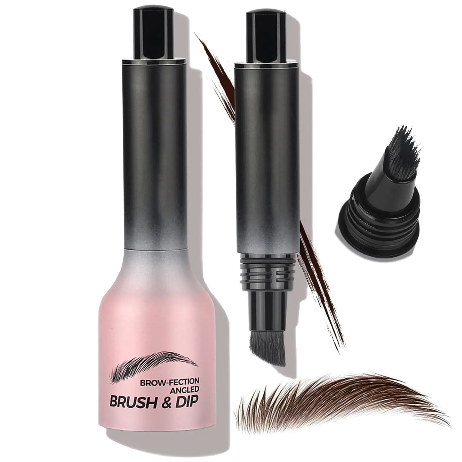 Brow-Fection Angled Brush & Dip Liquid Eyebrow Gel Brow Lamination & Powder Pen Eyebrow Hair Stroke Brush Wild Eyebrow Pencil Waterproof Long Lasting Quick Drying (#04 Chocolate)