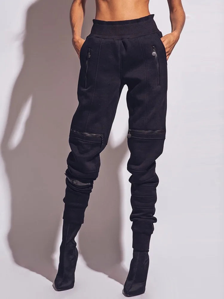 Women's clothing trousers Trendy High-Waisted Solid Color Pants Zipper Casual Sports Pants  Leisure sports and fitness trousers