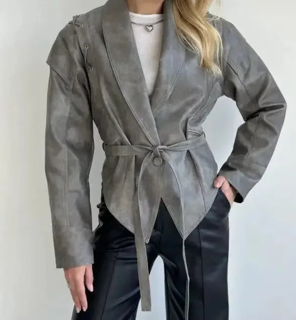 Autumn and Winter Faux Leather Jackets for Women 2025 Chic Dropped Shoulder PU Jacket Coat Casual Office Lady Blouses