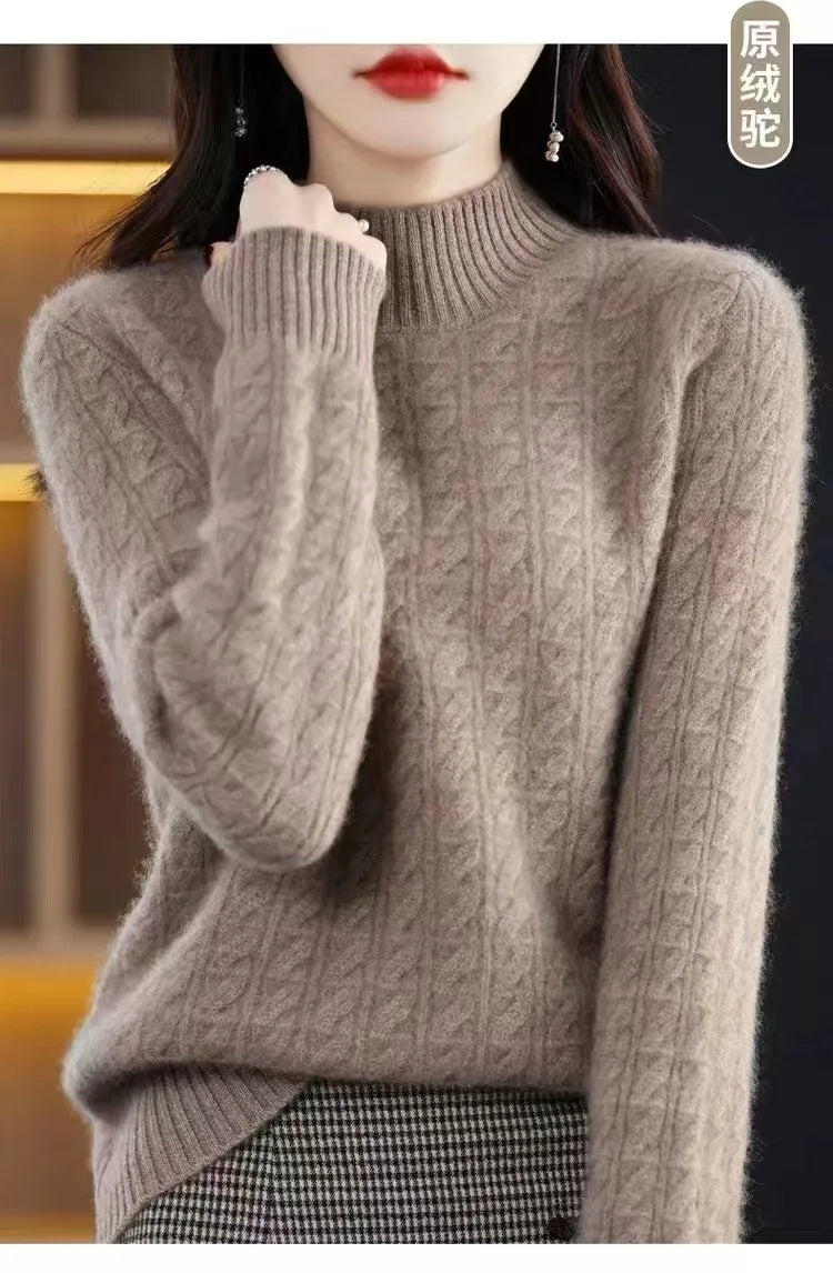 Cashmere Sweater Women's Autumn Winter New Half Turtleneck Bottoming Thickened Knitted Top Loose Solid Color
