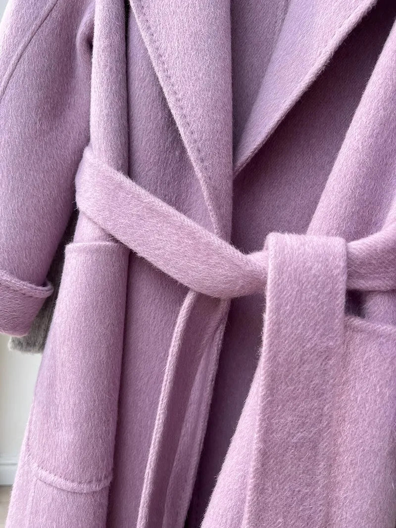 Purple Double-Sided Cashmere Coat For Women In Autumn And Winter, Fashionable And High-End, Loose And Medium Length Coat