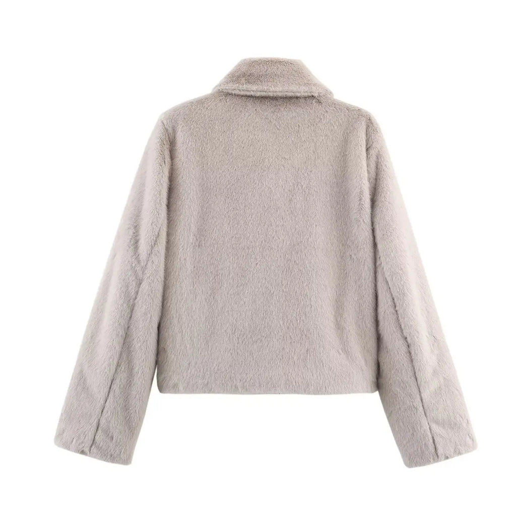 Loose lapel button embellished brown long sleeved jacket for women's autumn and winter collection