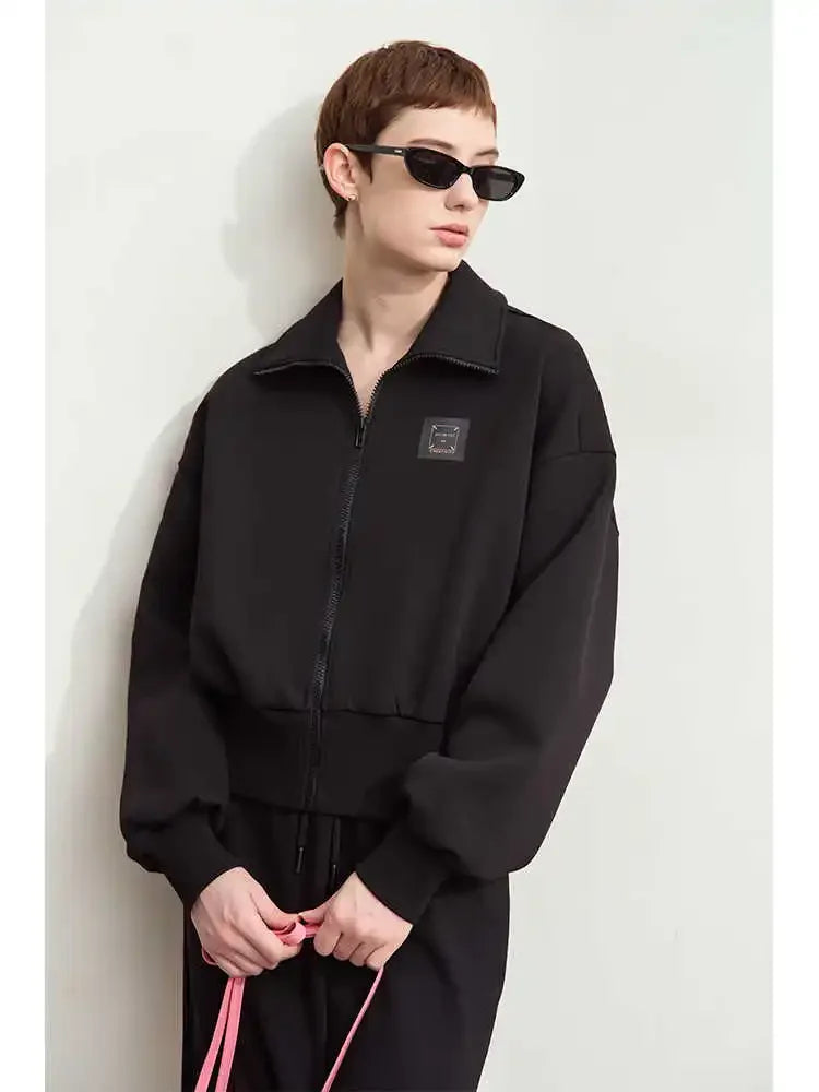 Amii Fall Clothes 2024 Women Casual Zip Up Short Coat Women Sweatshirt Solid Turtleneck Loose Sports Streetwear Jacket 12443222