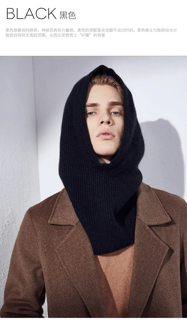 Wool Cashmere Knitted Hood Hat Scarf Elegant Hats Beanies Women Men Winter Neck Warm Balaclava Headgear Caps Unisex 4 New Colors