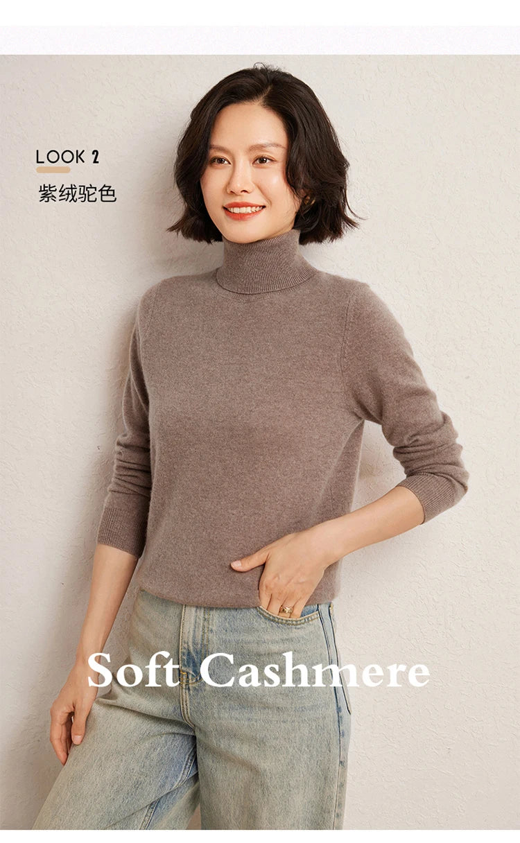 100% Pure Cashmere Sweaters Women' Lapel Knitted Pullover Casual Loose High-End Sweater Autumn New High-Neck Cashmere Base Shirt