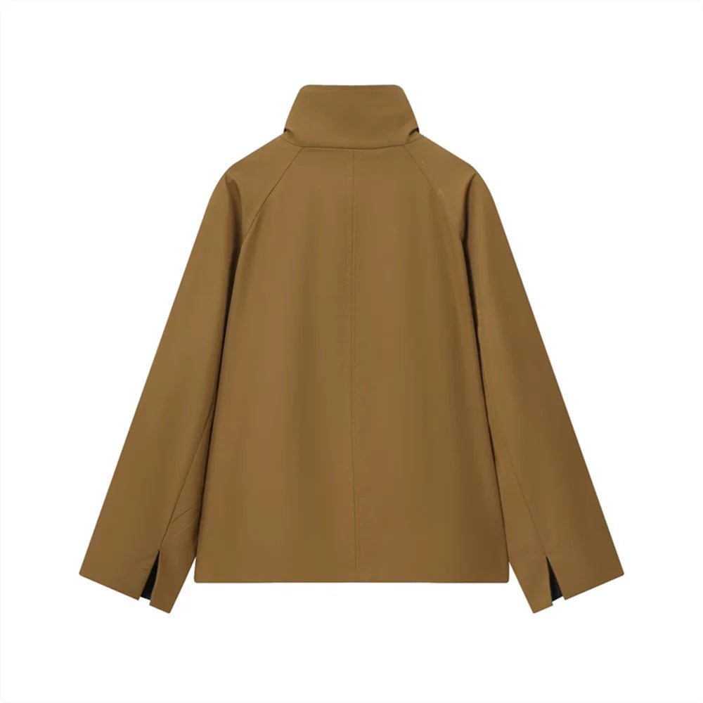 s new women's clothing is fashionable casual loose fit high neck design double-sided windbreaker jacket