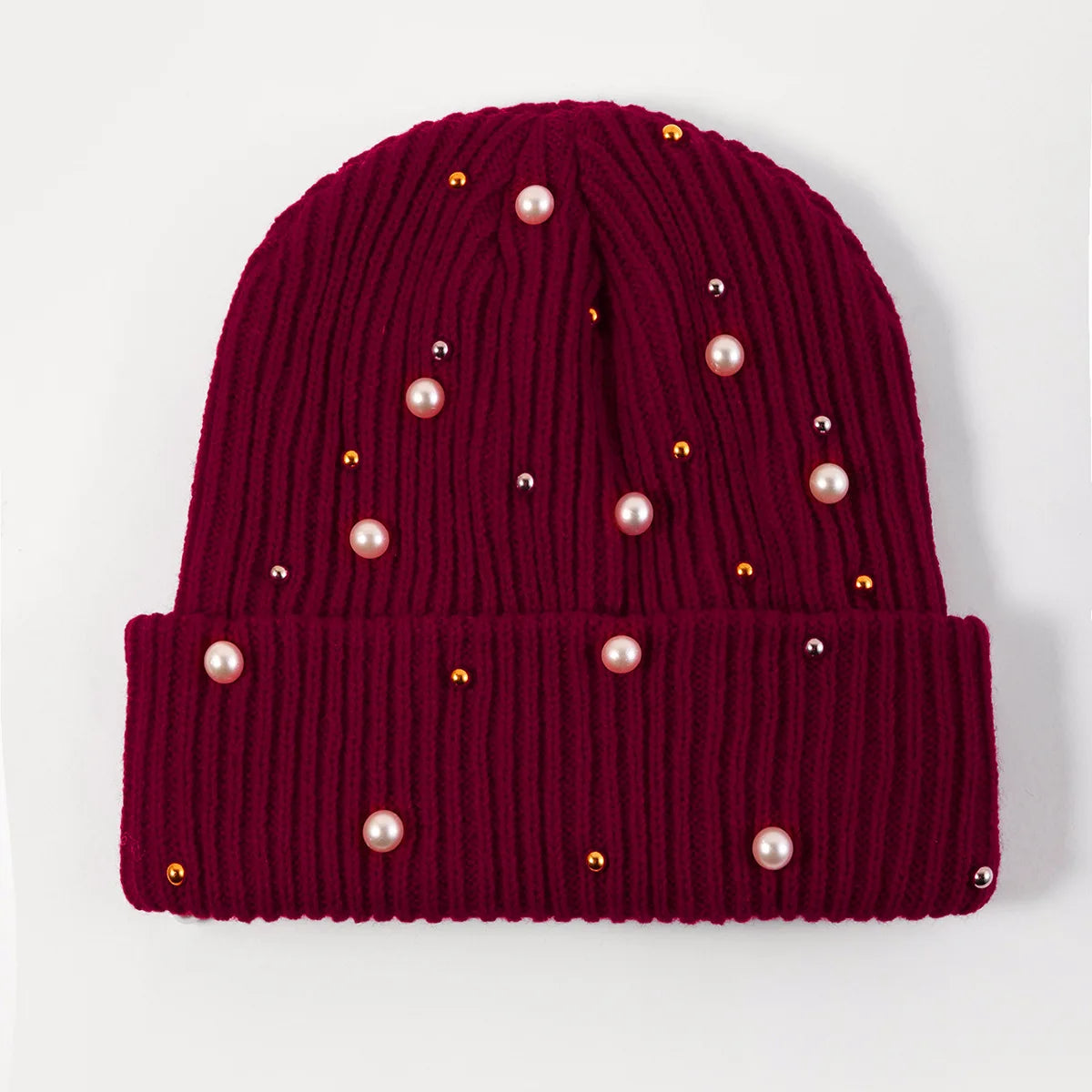 New Autumn And Winter Woolen Hat For Women, Fashionable Pearl Embellishment, Winter Warm Knitted Hat