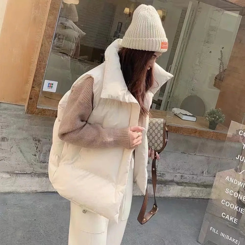 Women's Winter Short down Sleeveless Vest Warm Stand Collar Zipper Jacket Casual Fashion Quilted Cropped Coats Street Outerwear