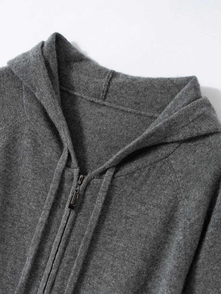 New Women 100% Cashmere Sweater Hooded Zipper Cardigan Cashmere  Autumn Winter Soft Long Sleeve Casual Simple Style Clothing Top