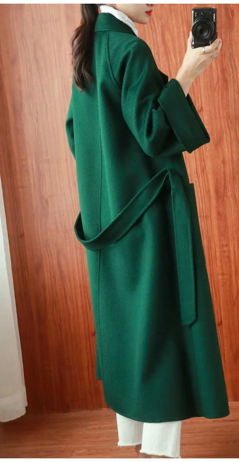 Women Double-Sided 20% Cashmere Wool Coat Jacket Women Long Beautiful Woolen Winter Autumn Warm Fashion Water Ripple Cloak