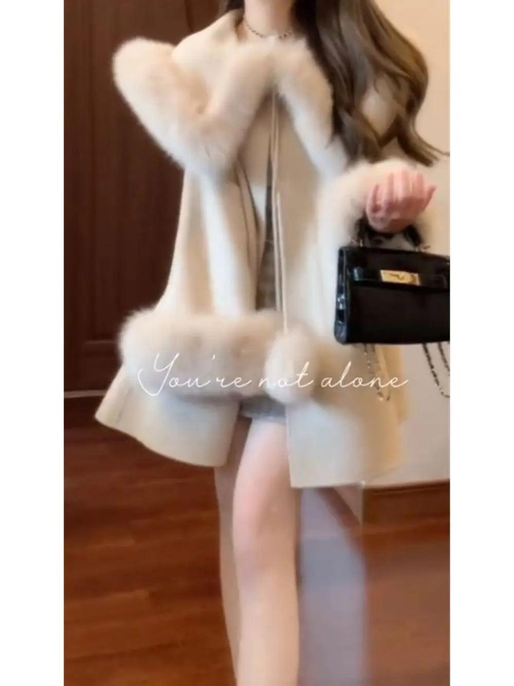 WoolCoat Women Clothing Autumn/Winter New French Lady Cloak Fur Collar Fashion Pink Mid Length Top Wool Outerwear Winter Coats