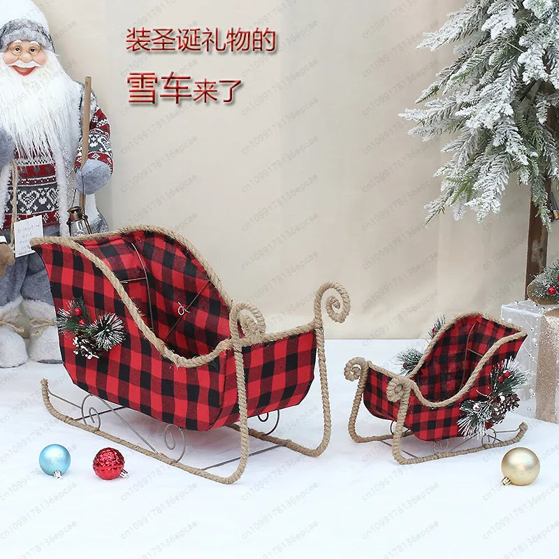 Christmas decorations,ornaments, pine cones, hemp ropes, decorative creative fabrics, Christmas snowmobile, deer cart, set props