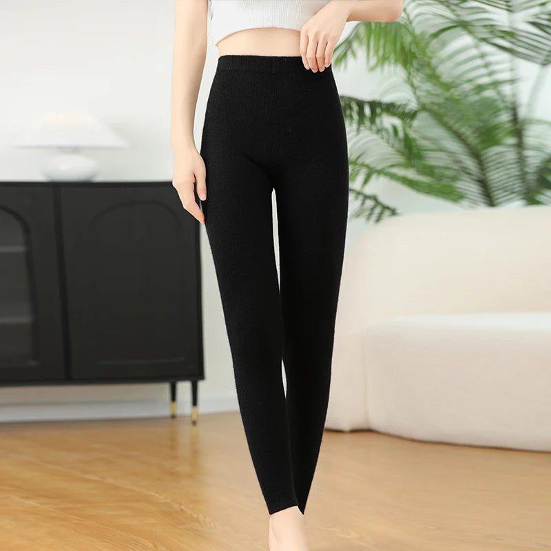 2025 Autumn&Winter Women Knitted Cashmere Wool Pants  Warm Receiving abdomen High elasticity High-quality Basic Slimming legging