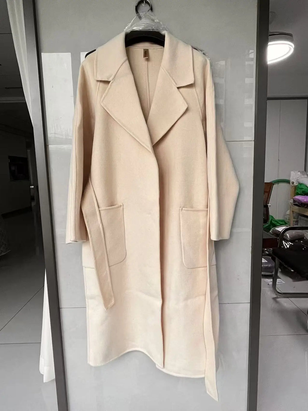 2024 Women's Wear 100% Wool Coat Autumn/Winter Fashion Temperament Double sided Cashmere Coats with Belt Elegant Long Overcoat