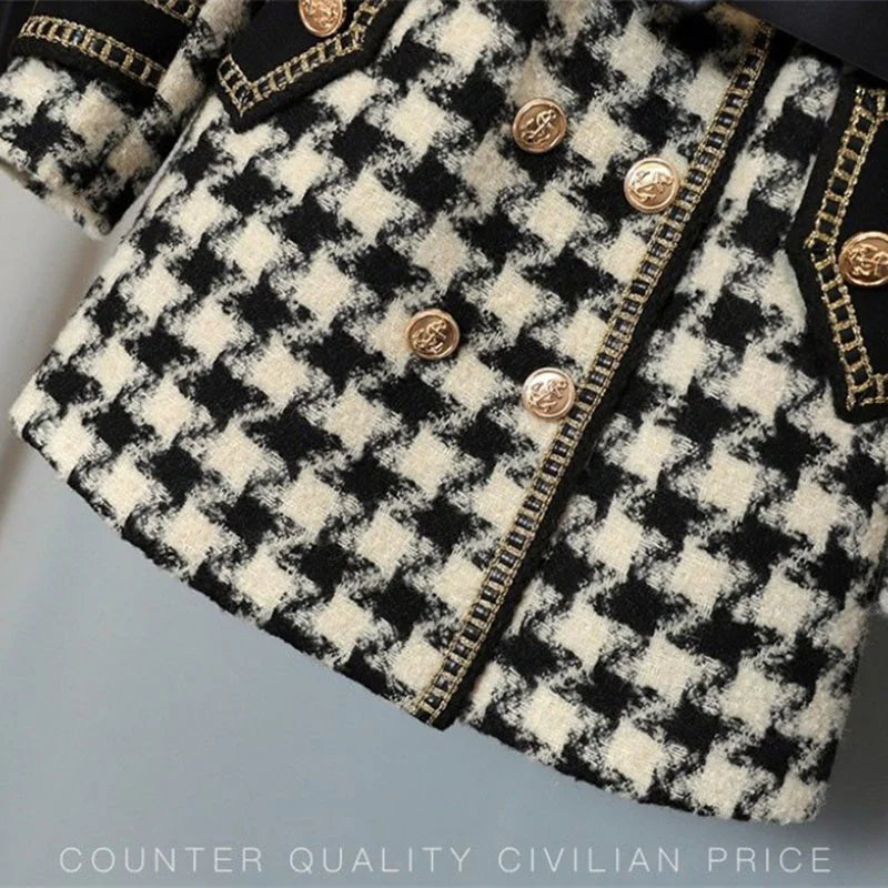 Woolen Coat Women Winter New Double-Breasted Mid-Long Plaid Woolen Windbreaker Fashion Pocket Belt Outwear Wool Coats Female