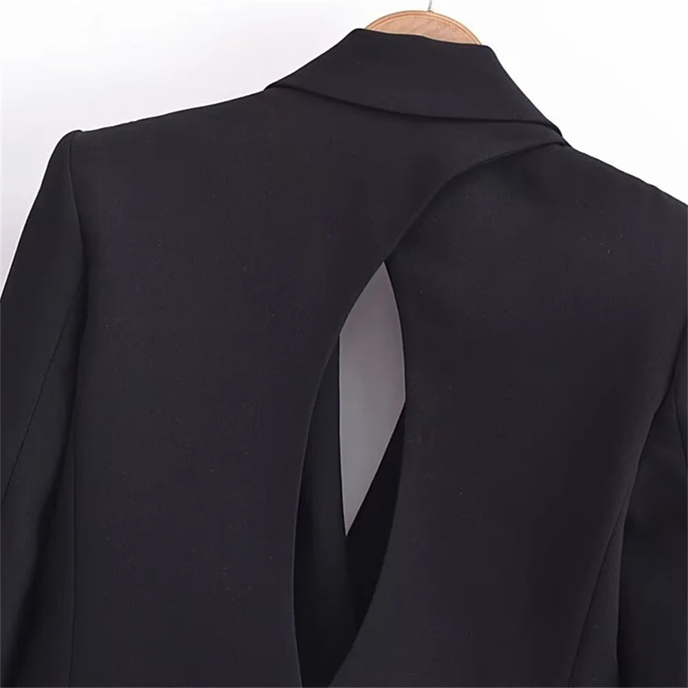 autumn new women's casual long sleeved top with open design, casual suit jacket with pleats and ankle pants set