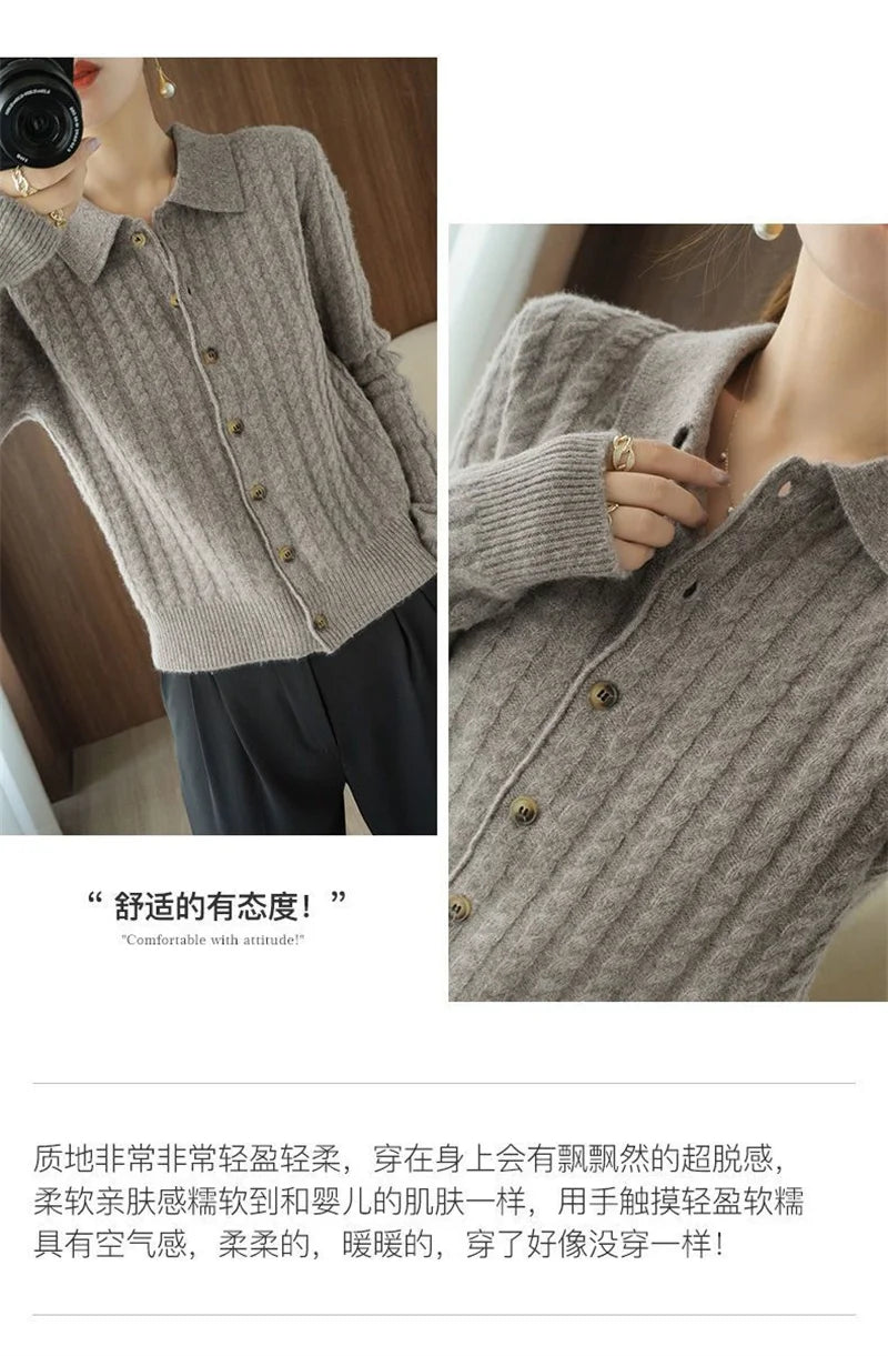 Cashmere Sweater For Women Autumn And Winter New Knitted Cardigan For Women Loose Fitting Woolen Sweater Lapel Jacket Camel XXXL