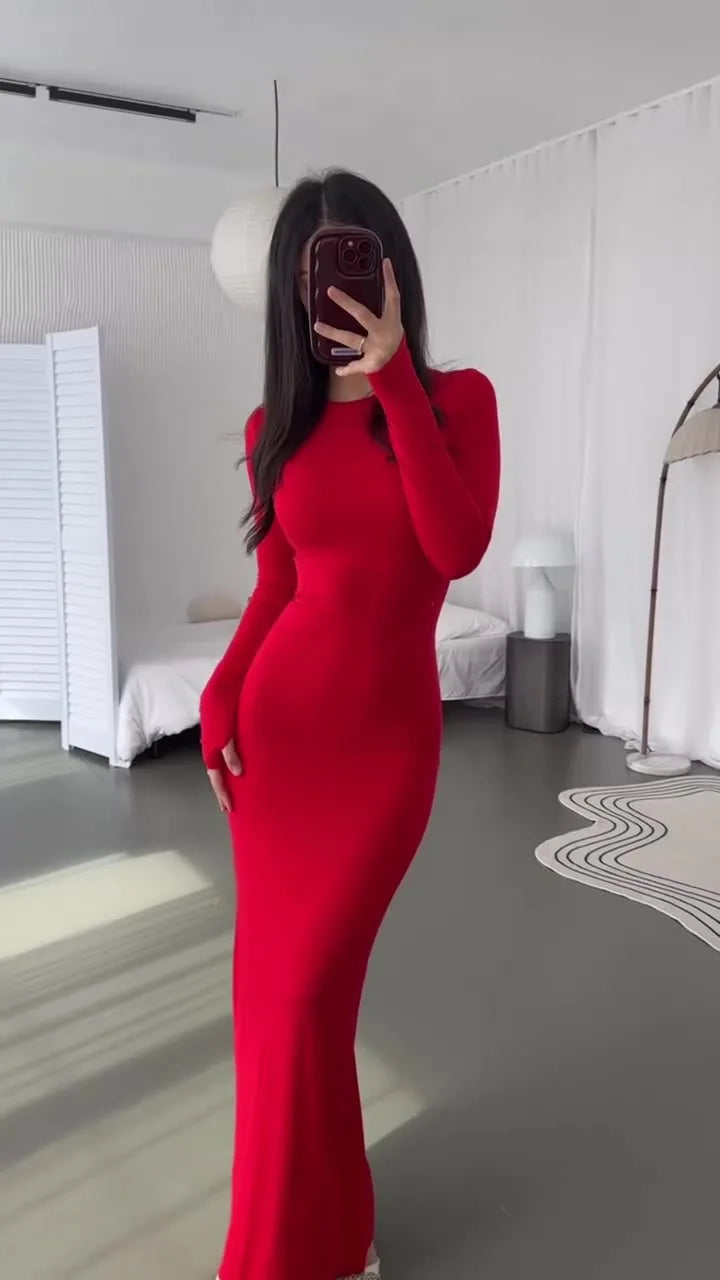 Women's Dress, Fashionable, Sexy, Tight Fitting, Hip Hugging, Comfortable, Solid Color, Long Style, Spring New Item