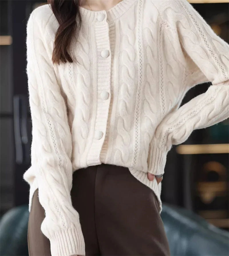 Cashmere Sweater For Women Autumn And Winter New Knitted Cardigan For Women Loose Fitting Woolen Sweater Lapel Jacket Camel XXXL