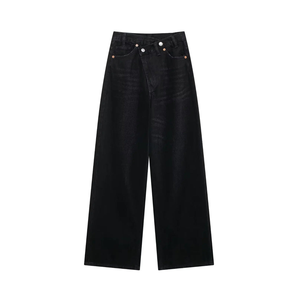 Jeans For Woman New Fashion Asymmetric Design High Waist Wide Leg Trousers Casual Women's Straight Leg Jeans