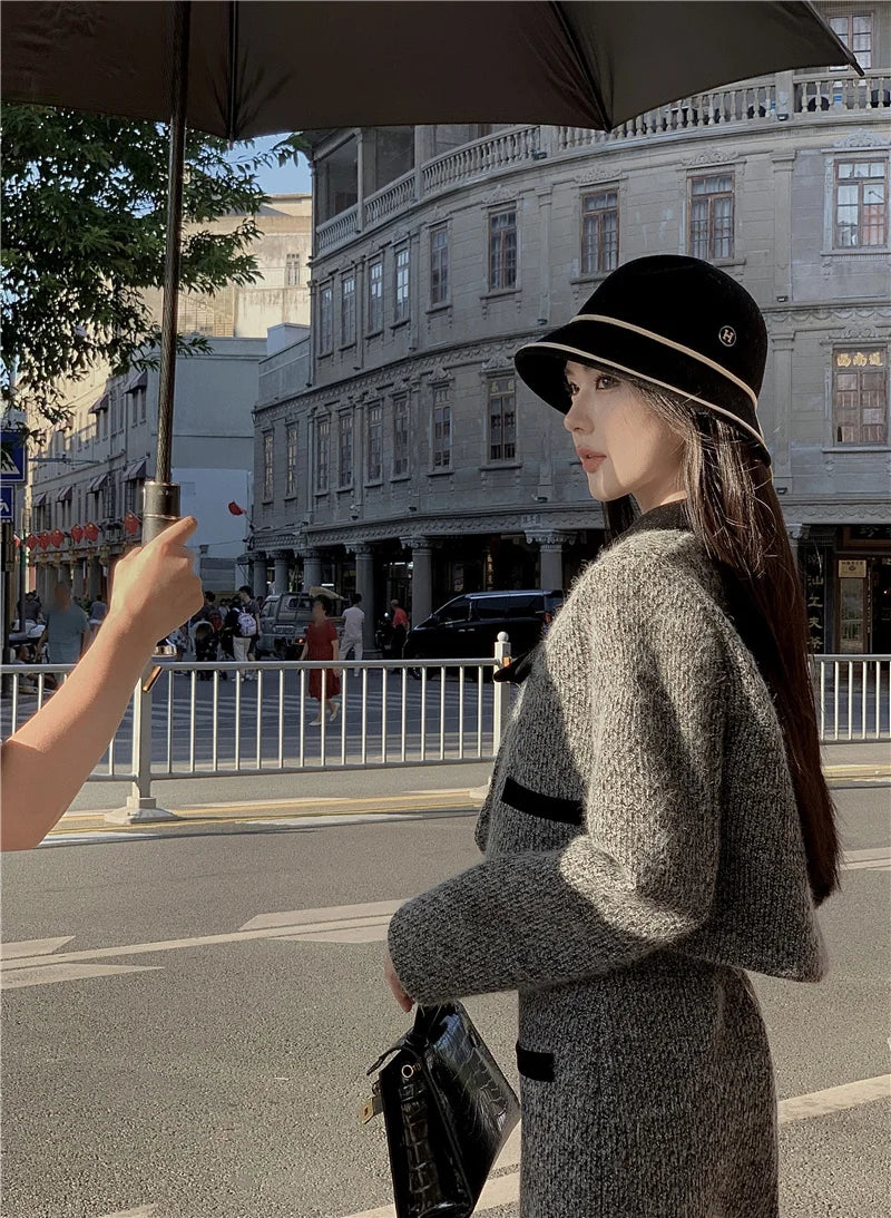 Winter Outfit Women 2024 New Elegant Lady Thickened 2 Pieces Sets Women Sweet Fashion Short Coat High Waist Long Skirt Suits