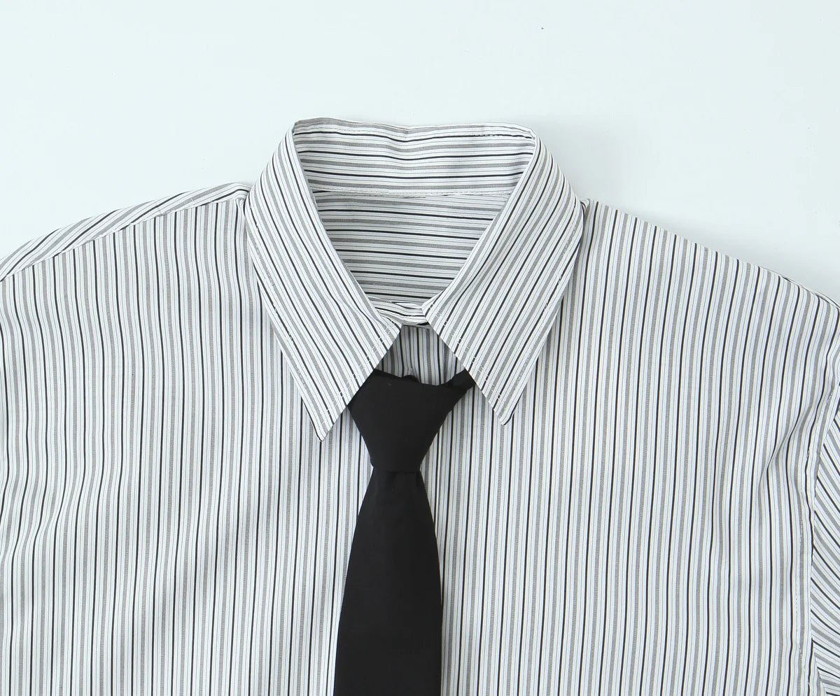 Women Shirt 2025 Women Autumn New Fashion Long Sleeves Button Striped Print Shirt With Tie Women Elegant Leisure Shirt