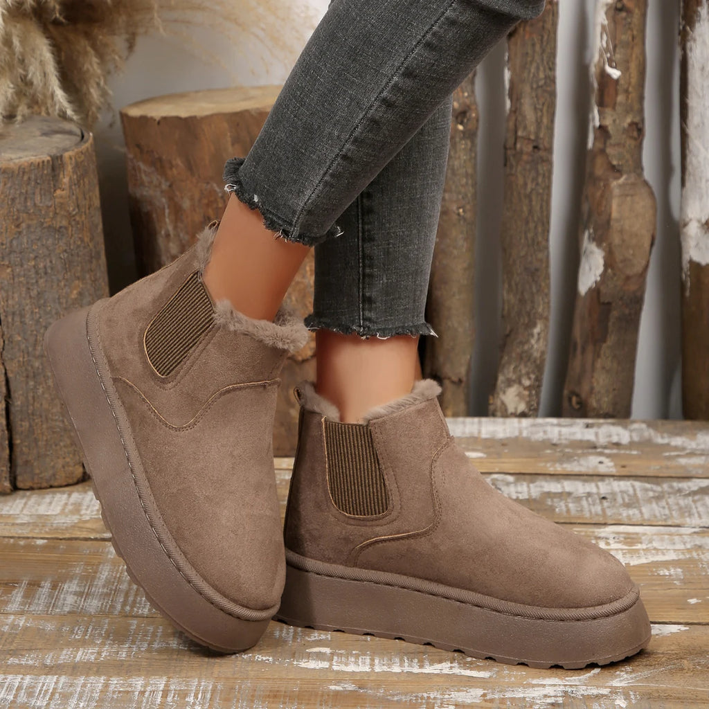 Winter Women Short Plush Warm Snow Boots Casual Shoes New Suede Fur Chelsea Ankle Boots Flats Platform Ladies Shoes Botas Mujer