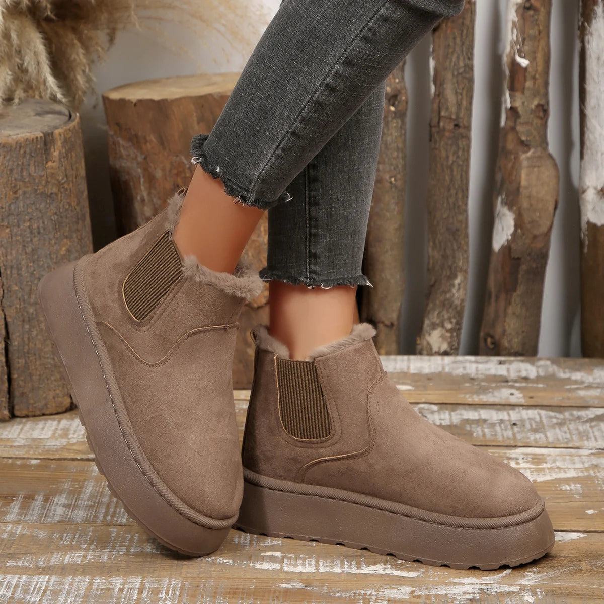 Winter Women Short Plush Warm Snow Boots Casual Shoes New Suede Fur Chelsea Ankle Boots Flats Platform Ladies Shoes Botas Mujer